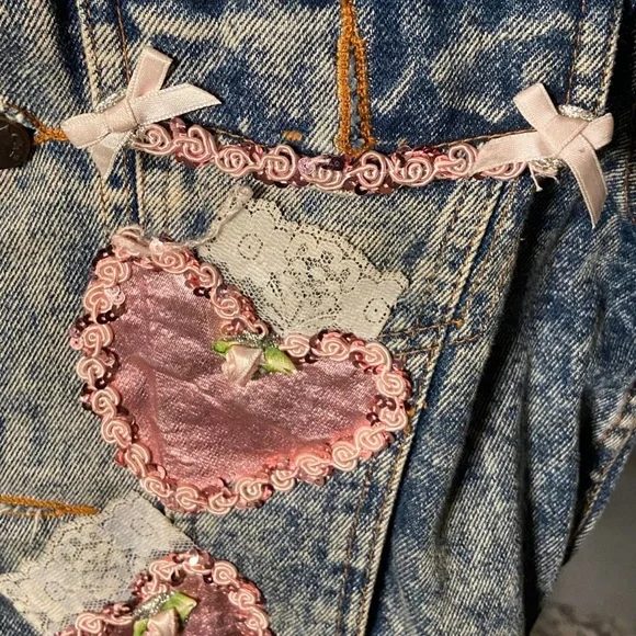 1980s Vintage One Of A Kind Hand Made Acid Washed Embellished Kids Jacket